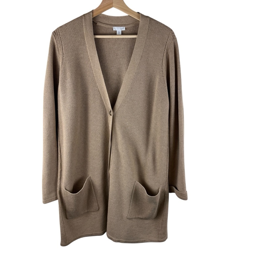 J. Jill Beige Tan Knit Button Front Long Line Cardigan - Picture 4 of 11